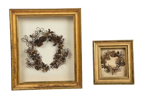 TWO VICTORIAN FRAMED MOURNING WREATHSlate 374569