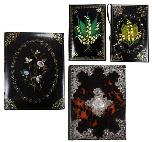 FOUR VICTORIAN LACQUERED AND TORTOISESHELL