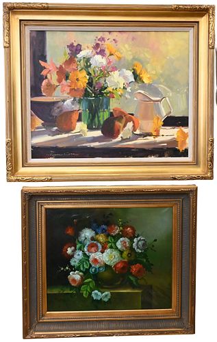 TWO FLORAL OIL ON CANVAS STILL 3745b5