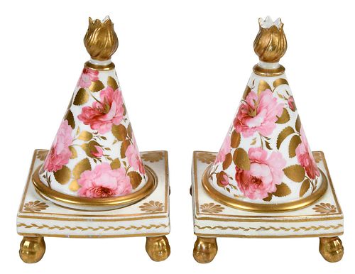 PAIR OF PORCELAIN PAINTED AND GILT