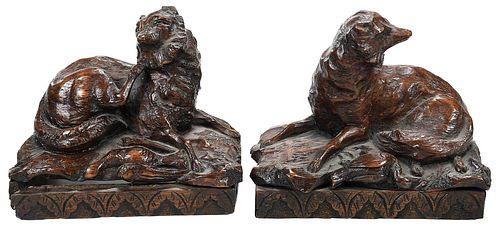 PAIR OF CARVED WOOD FOX ARCHITECTURAL 3745d9