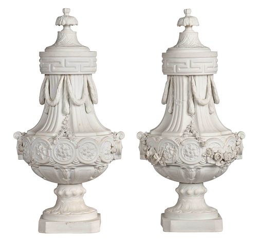 PAIR OF PARIAN WARE COVERED URNSFrench  3745f1