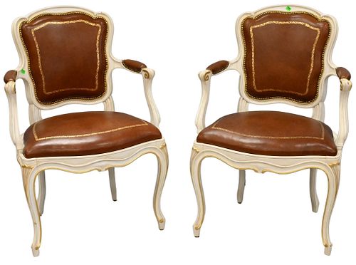 PAIR OF LEATHER UPHOLSTERED LOUIS