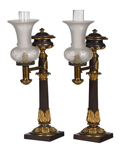 PAIR OF GILT BRONZE ARGAND LAMPS