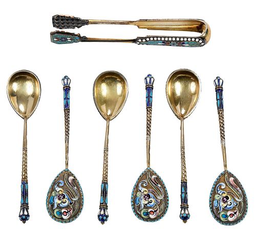 SEVEN RUSSIAN SILVER AND ENAMEL