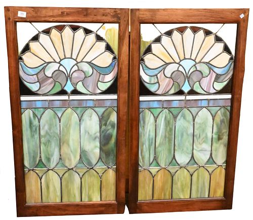 PAIR OF STAINED LEADED GLASS WINDOWSPair 3746b5