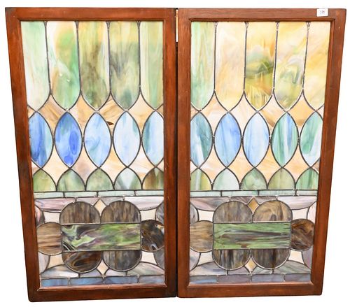 PAIR OF STAINED LEADED GLASS WINDOWSPair