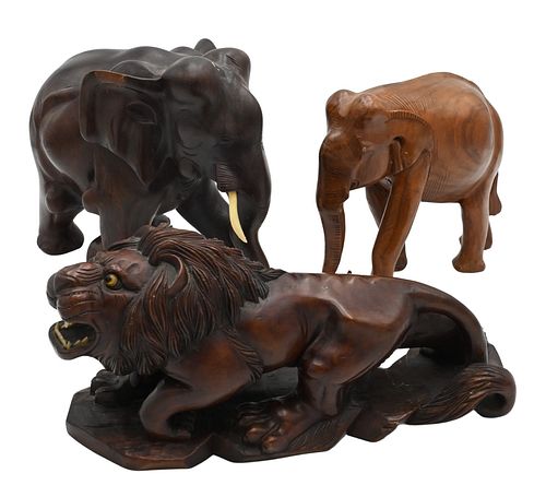 THREE PIECE CARVED WOOD ANIMAL LOTThree