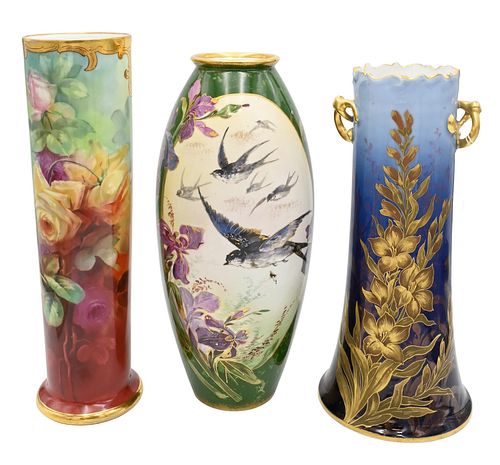 THREE LIMOGES FRANCE HAND PAINTED AND