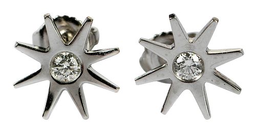 A LA PAGODE PLATINUM DIAMOND STAR EARRINGSmarked