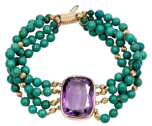 14KT. GEMSTONE BRACELETmulti-strand,