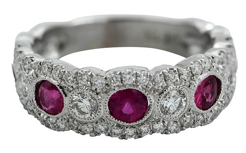 18KT DIAMOND AND RUBY RINGvintage 3747bd