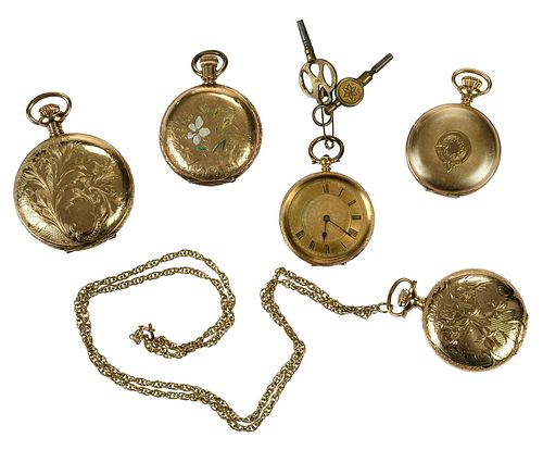 FIVE ANTIQUE LADIES POCKET WATCHES,