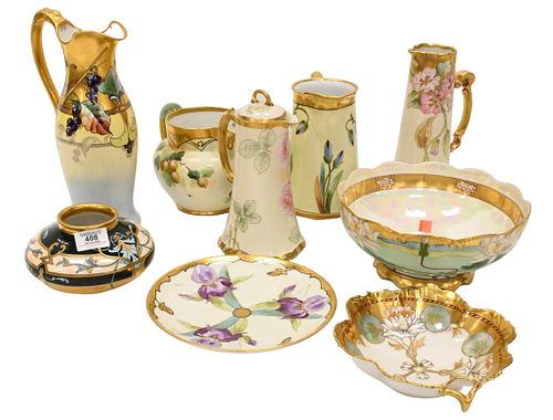 NINE PIECE HAND PAINTED AND GILT