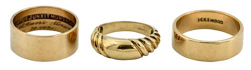 THREE 14KT. GOLD BANDSone stamped