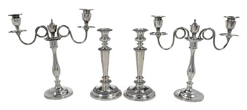 PAIR OF OLD SHEFFIELD PLATE CANDELABRA 3748dc