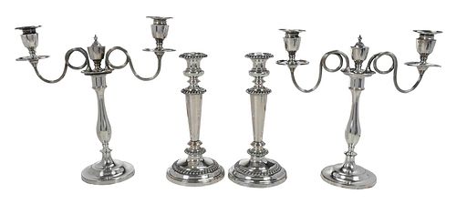 PAIR OF OLD SHEFFIELD PLATE CANDELABRA