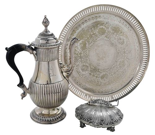 THREE SILVER PLATE TABLE ITEMSincluding 3748dd