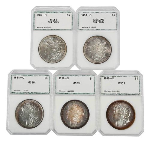 FIVE PCI GRADED NEW ORLEANS MINT