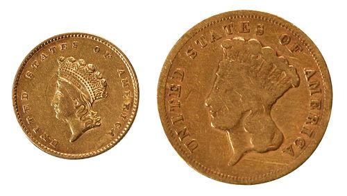 TWO GOLD COINS 1 AND 31855 type 3748f5