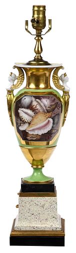 GILT PORCELAIN URN MOUNTED AS LAMPprobably 37496c