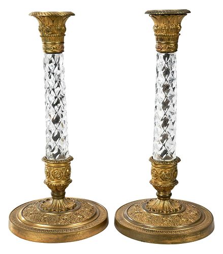 PAIR OF GLASS AND GILT CANDLESTICKSFrench  374979