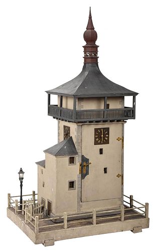 AMERICAN FOLK ART CLOCK TOWER DIORAMA  3749e2