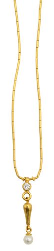 24K YELLOW GOLD NECKLACE WITH DIAMOND 374a05