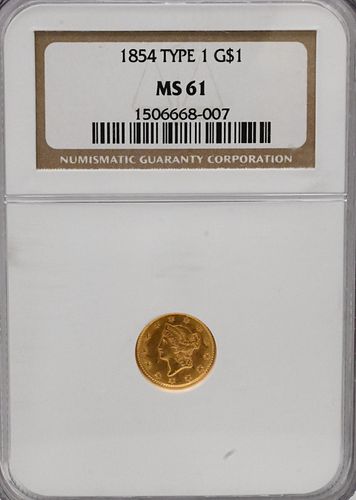 1854 NGC MS 61 ONE DOLLAR GOLD 3749fd