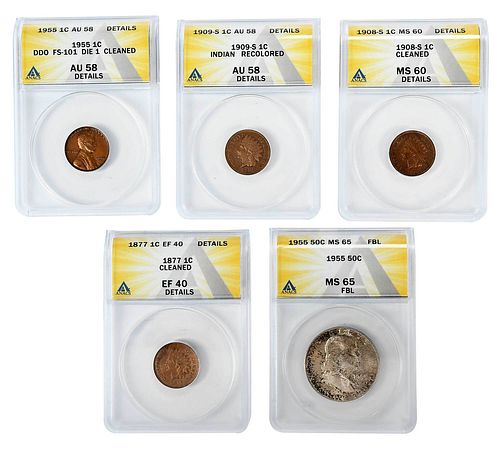 GROUP OF FIVE GRADED COINSIndian