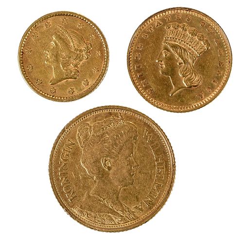 GROUP OF THREE GOLD COINS1851 type