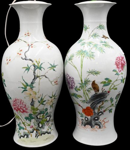 PAIR OF CHINESE ROSE FAMILLE VASESPair