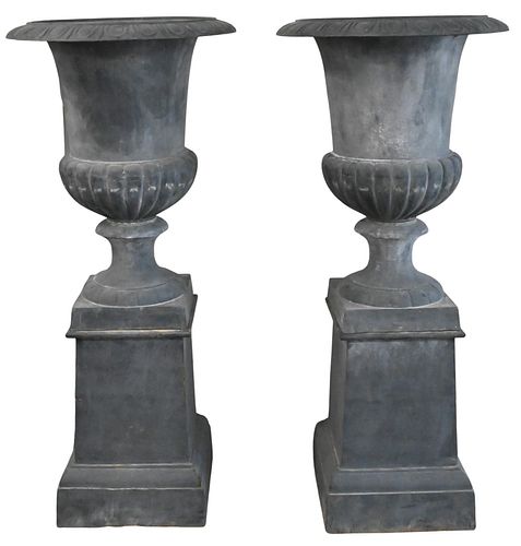 PAIR OF TWO PART IRON OUTDOOR PLANTERSPair 374a9e