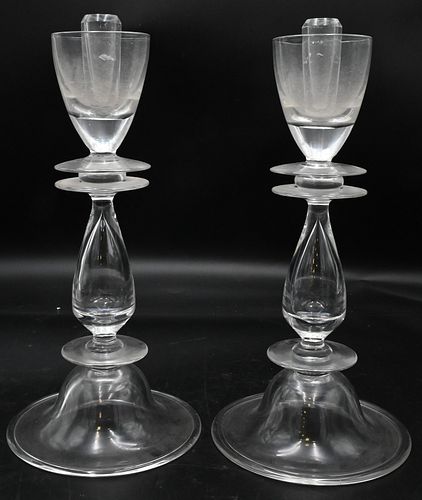 PAIR STEUBEN CRYSTAL CANDLESTICKSPair