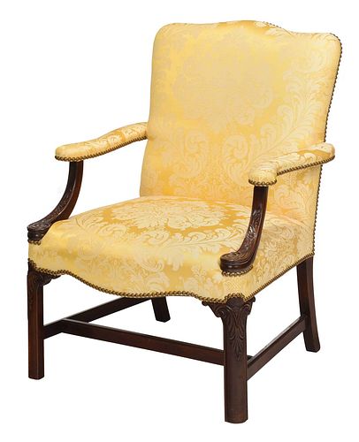 CHIPPENDALE STYLE MAHOGANY UPHOLSTERED