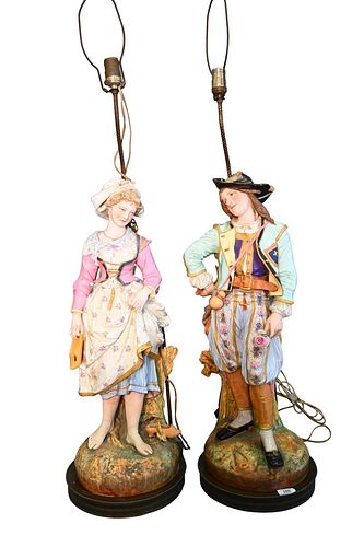 PAIR OF BISQUE FIGURES MOUNTED