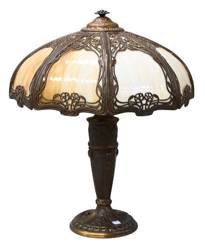 EIGHT PANEL SLAG GLASS LAMP, HEIGHT