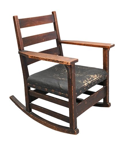 GUSTAV STICKLEY OAK ROCKING CHAIR,