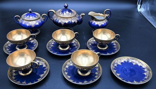 14 PIECE NIPPON PORCELAIN TEA SET, COBALT