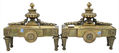 PAIR OF BRASS NEOCLASSICAL CHENETS,