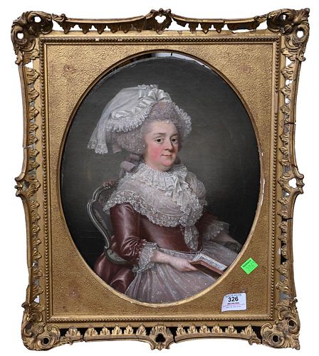 OVAL PORTRAIT OF A WOMAN IN PINK