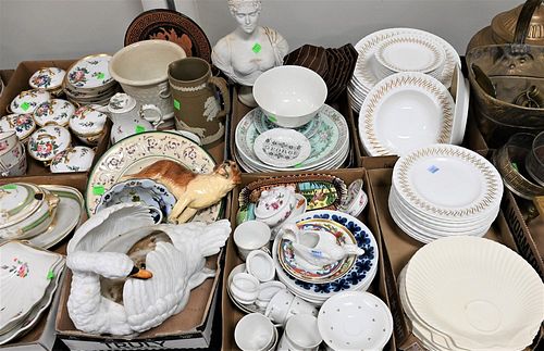 SIX TRAY LOTS OF PORCELAIN AND CHINA,