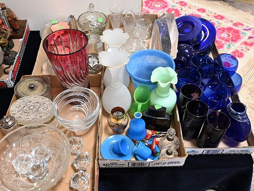 GROUP OF SIX TRAY LOTS OF GLASS,