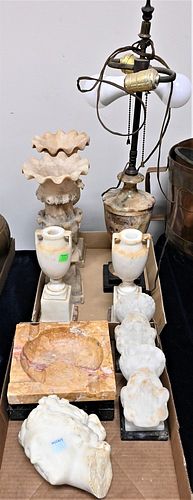 CARVED MARBLE AND ALABASTER GROUP,