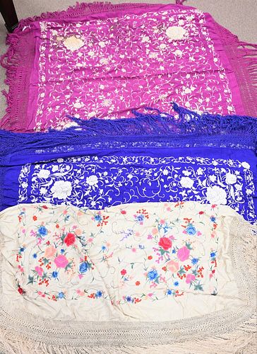 FOUR SILK SHAWLS EACH HAVING EMBROIDERED 37740d