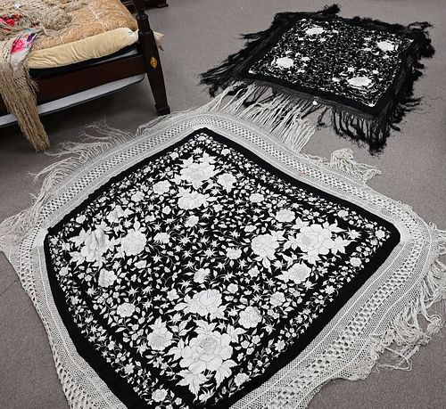 TWO SILK EMBROIDERED PIANO SHAWLS  37740f