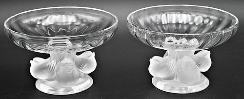 PAIR OF LALIQUE BIRD FOOTED COMPOTE