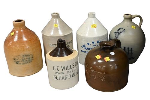 SIX STONEWARE JUGS TO INCLUDE 377496