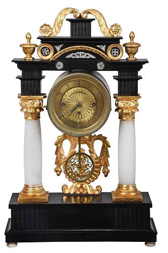 CZECH GILTWOOD AND MARBLE PORTICO CLOCKlate