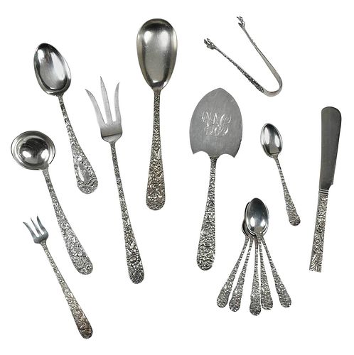 14 PIECES STERLING REPOUSSE FLATWAREAmerican  37749d